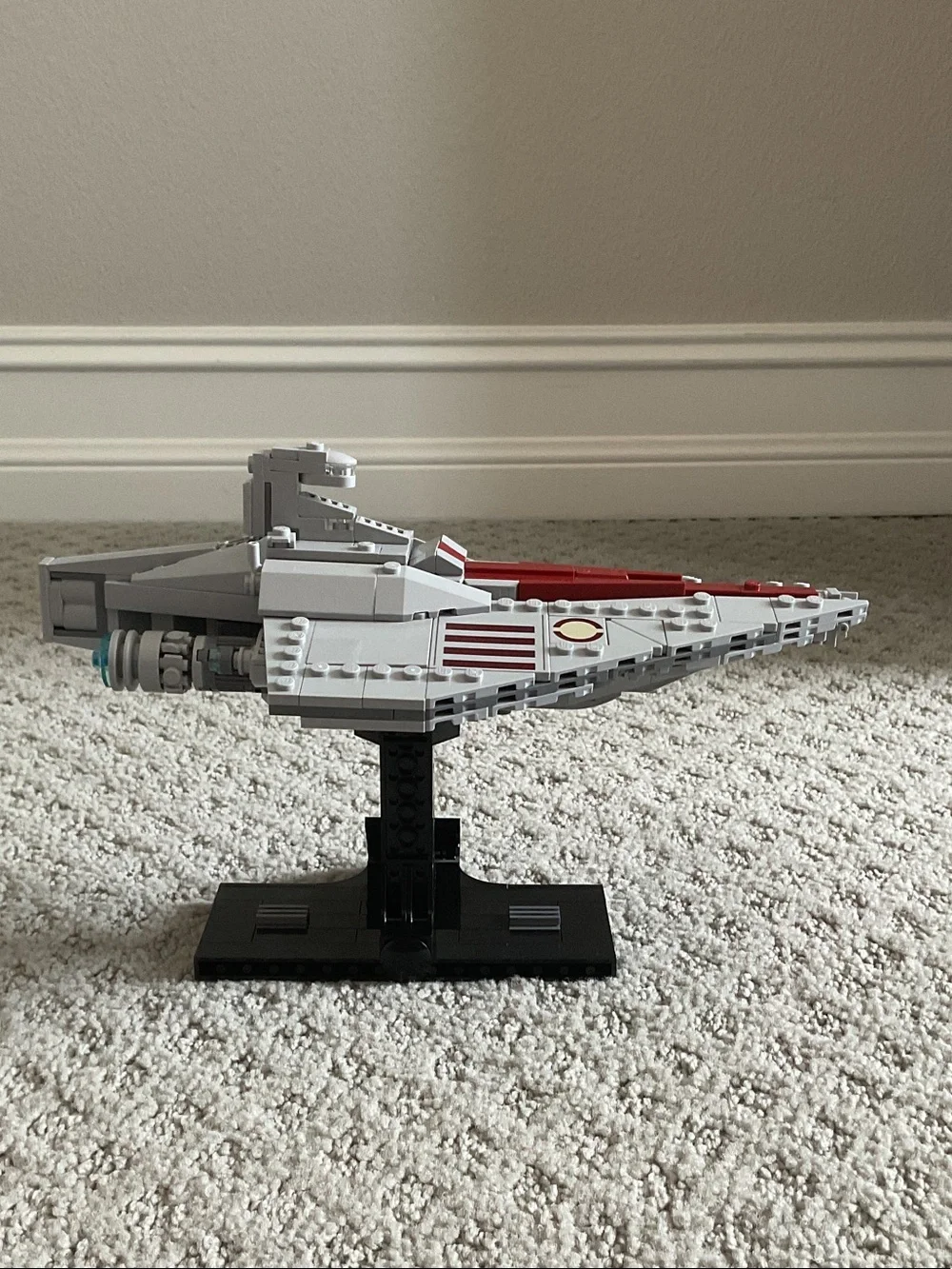 LEGO Gray and Red Starship Display Model with Stand